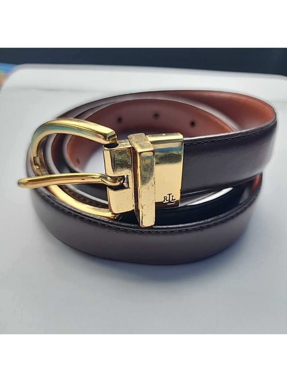 Lauren Ralph Lauren Women's Brown Leather Belt 33-37" Gold Buckle